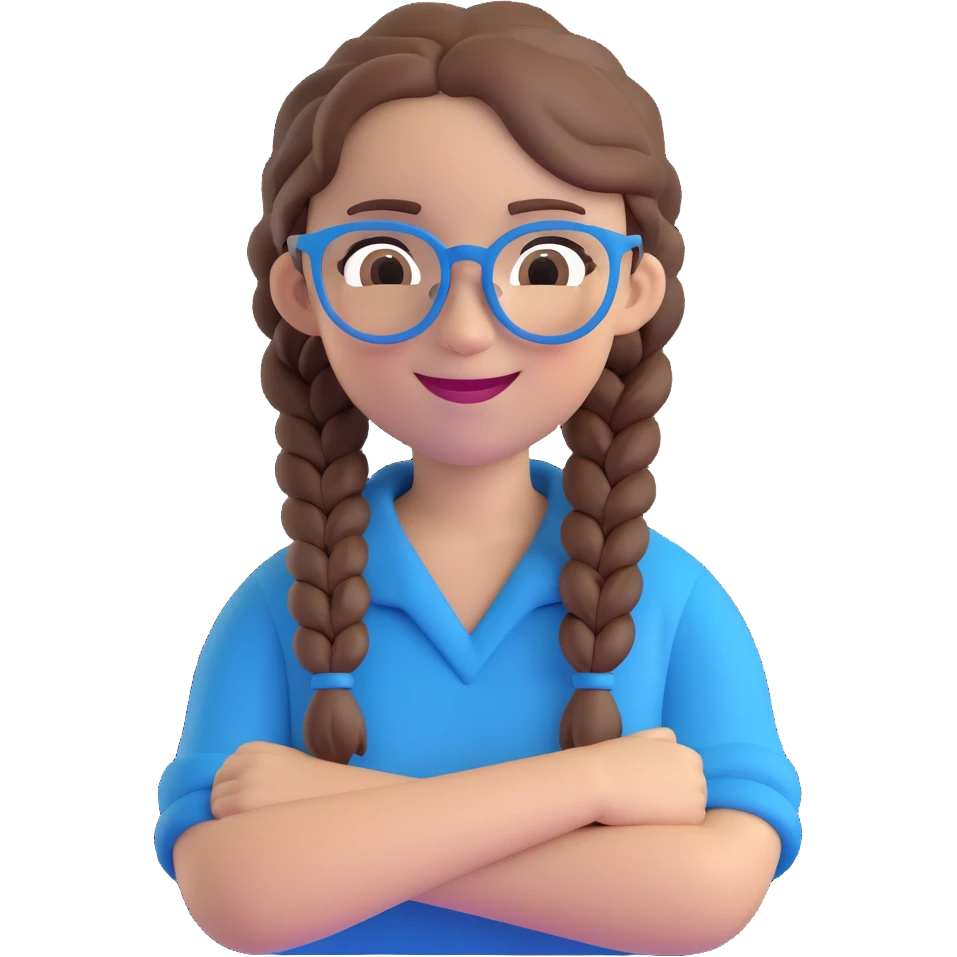 Remove the background, keep only the 3D Disney style character with brown hair in a braid, blue glasses, and a happy expression. Preserve transparent background. emoji