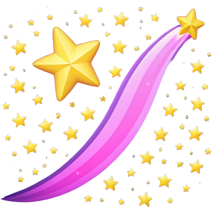 purple-pink shooting star, yelow stars emoji