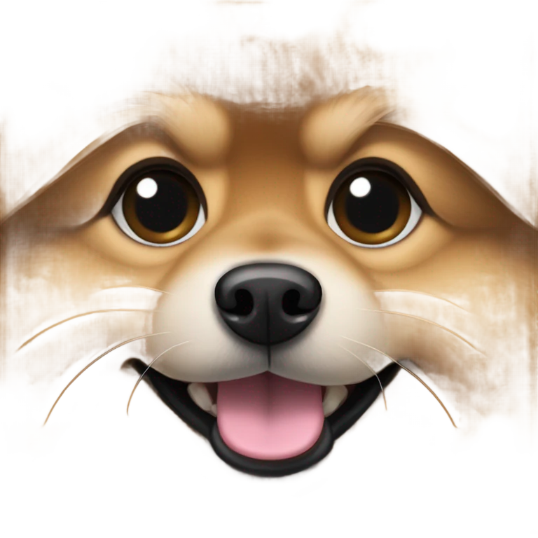 Pomeranian + Chug mixed dog, preferably light brown with a black nose and some grey hairs  emoji