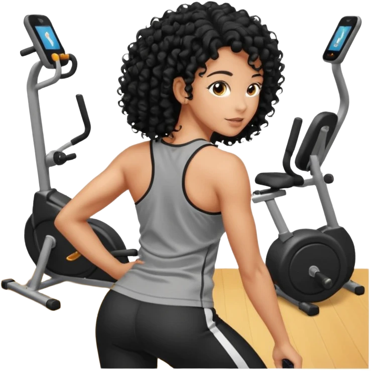 Treino de academia mulher morena de cabelos cacheados caindo nas costas emoji