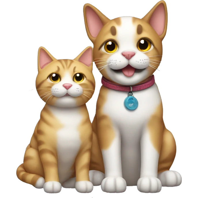 A happy cat with a dog doll emoji