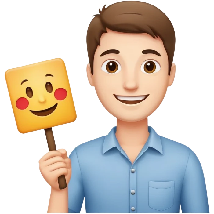 Happy guy holding a sign emoji