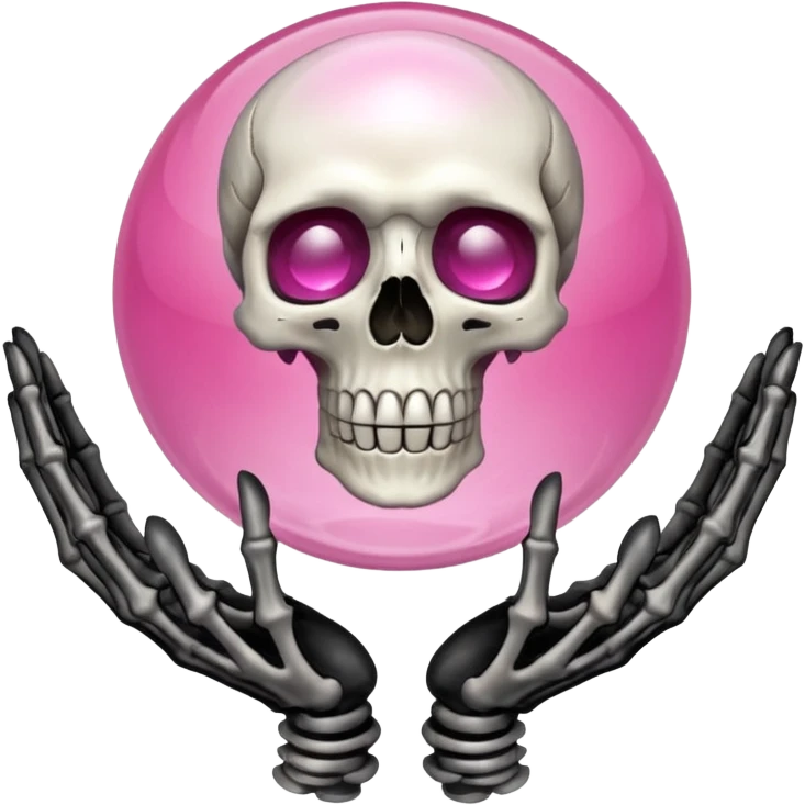 Pink crystal ball held up by skeleton hands emoji