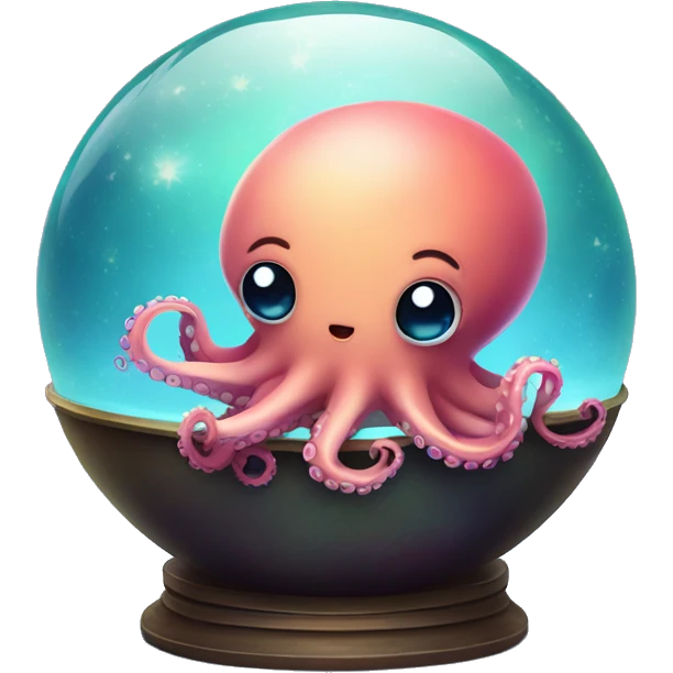 Kawaii colorful baby octopus in a moonlit globe emoji