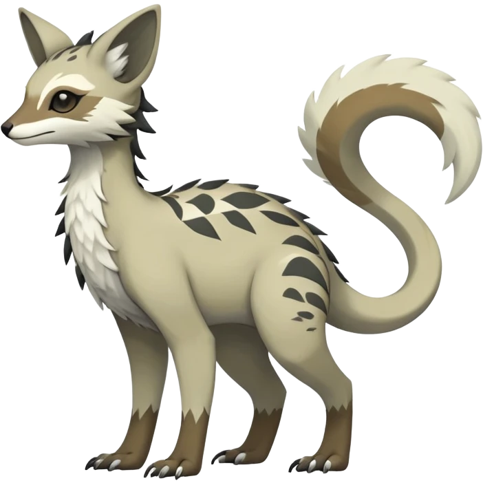 Rare realistic exotic epic pretty dull-colored gloomy greyish neutral-colored beautiful handsome gorgeous aesthetic Vernid-Trico-species-Fakemon-creature by LiLaiRa, 4 legs, 1 tail, random markings, (full body) emoji
