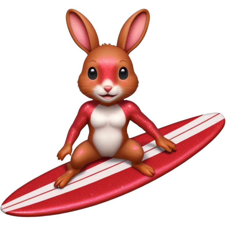 Surfing rabbit Happy Red Glitter  emoji