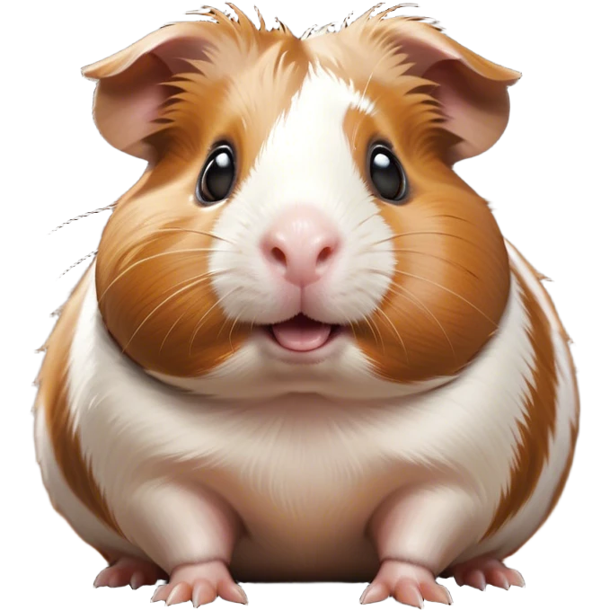 Cinematic Comical Brown and White Banded Guinea Pig Portrait Emoji, Head tilted dramatically with an exaggeratedly amused expression, featuring a striking coat with bold brown and white banding, wide, expressive dark eyes filled with playful disbelief, Simplified yet hilariously expressive features, highly detailed, glowing with a slightly sassy glow, high shine, dramatic yet playful, stylized with an air of cheeky mischief, bright and endearing, soft glowing outline, capturing the essence of a spirited and over-the-top guinea pig, so meme-worthy it feels like it could side-eye its way into internet fame instantly! emoji