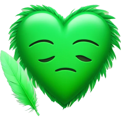 green heart and a feather in front emoji