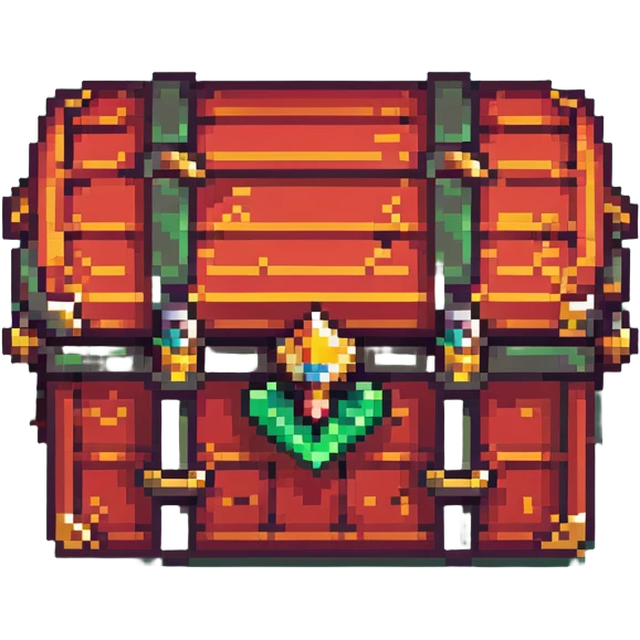 A red RPG treasure chest with gold details, pixelated 16-bit style emoji