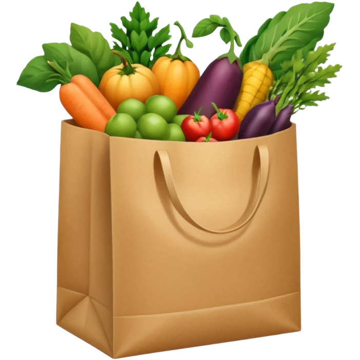 sac kraft marron ouvert avec des légumes et des fruits dedans  emoji
