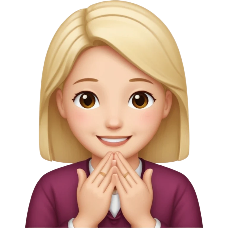 Create a blushing smile face with prayer hands by his cheek  emoji