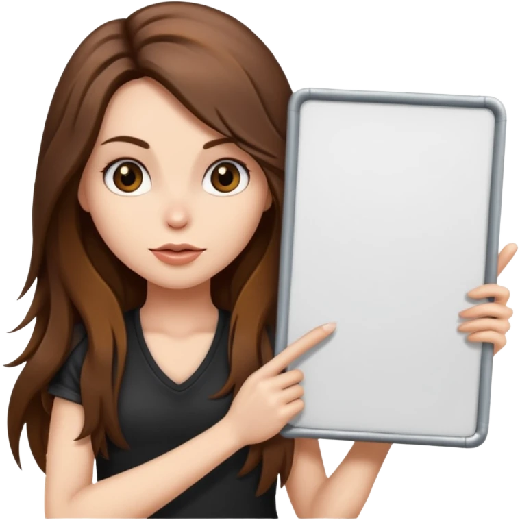 A rocker chick with long brown hair holding a large blank sign emoji
