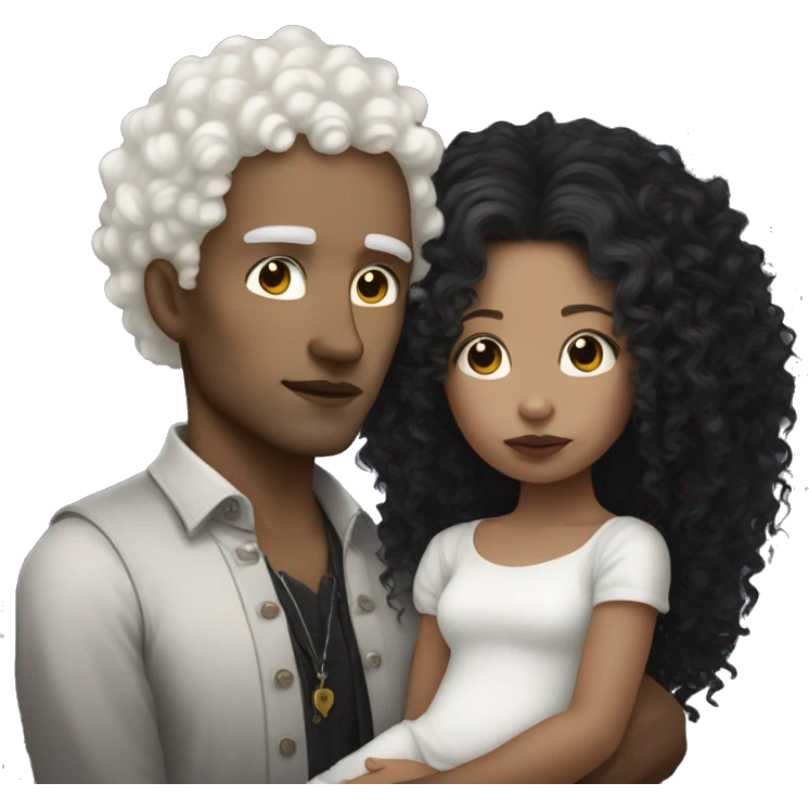 Gothic mixed wife white skin white curly haired husband and a light skinned baby boy emoji
