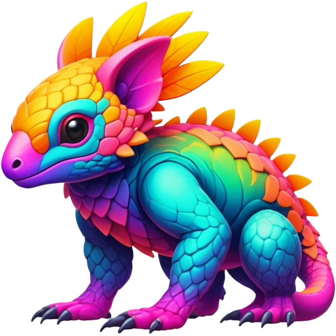 Tropical futuristic lush warm-colored modern colorful neon-colored Fakémon-Trico-creature emoji