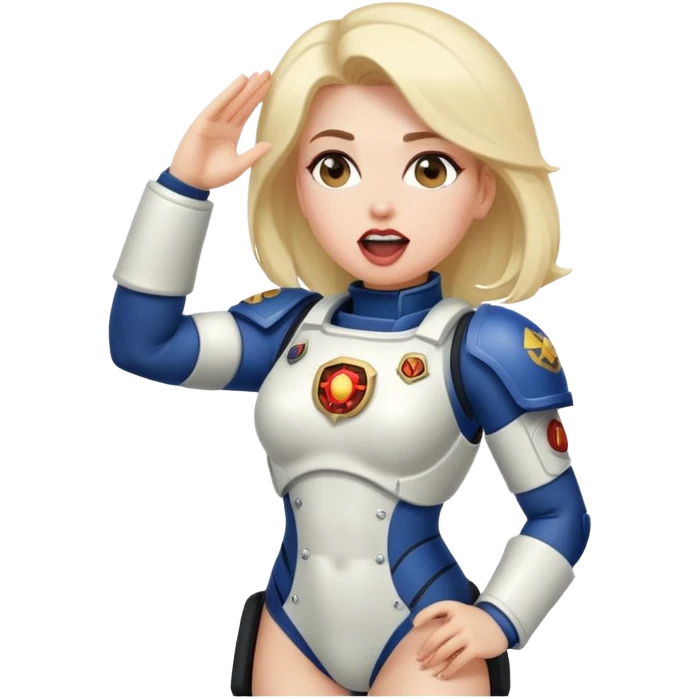 woman space marine in bodysuit salutes tongue out emoji