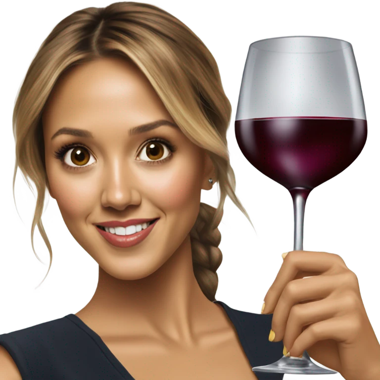 Photo Realistic Jessica alba with wine glass emoji