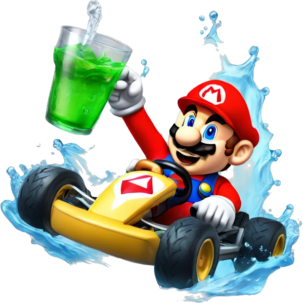 Mario kart avec un verre d’eau  emoji