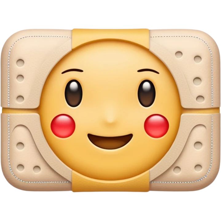 single adhesive bandage in light beige tone, rectangular with rounded edges and a small padded center, slightly textured surface with subtle perforation dots on each end, positioned flat, no face, no skin or wound, apple emoji style, soft lighting, subtle shadows, emoji scale emoji