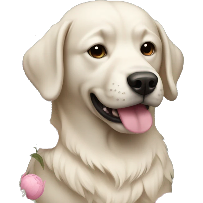 Dog with peonies  emoji