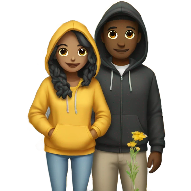 couple in hoodies with flowers emoji