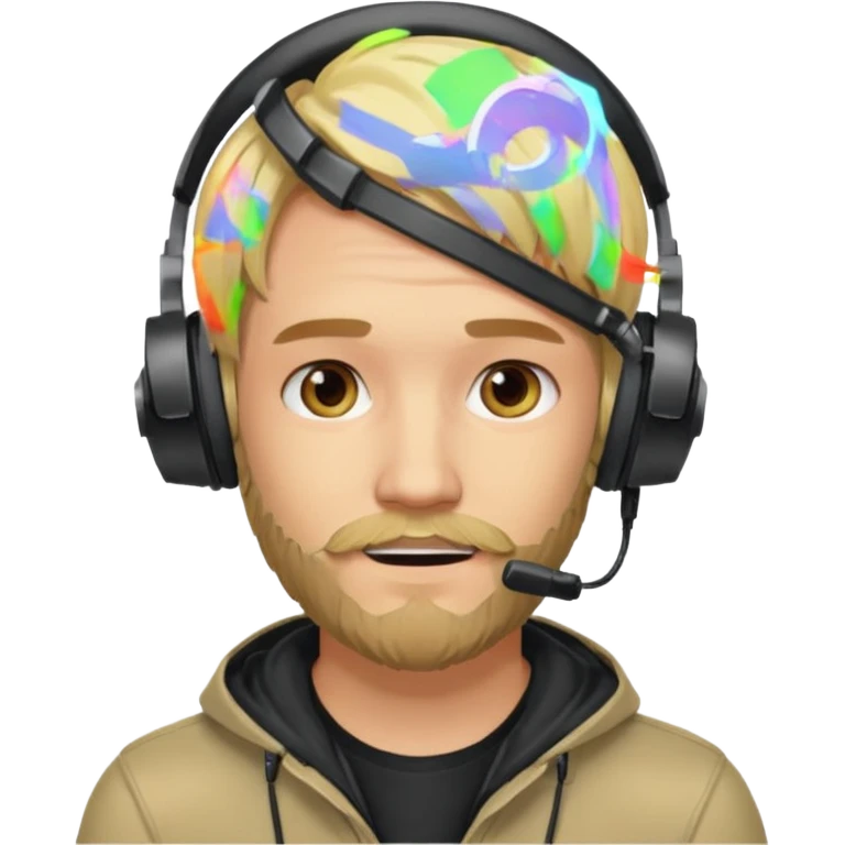 "Illustrate PewDiePie with blond hair, trimmed beard & gamer headset." emoji