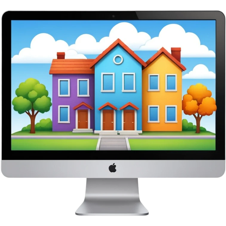 A pc monitor with houses that is for sold or rent in a site emoji
