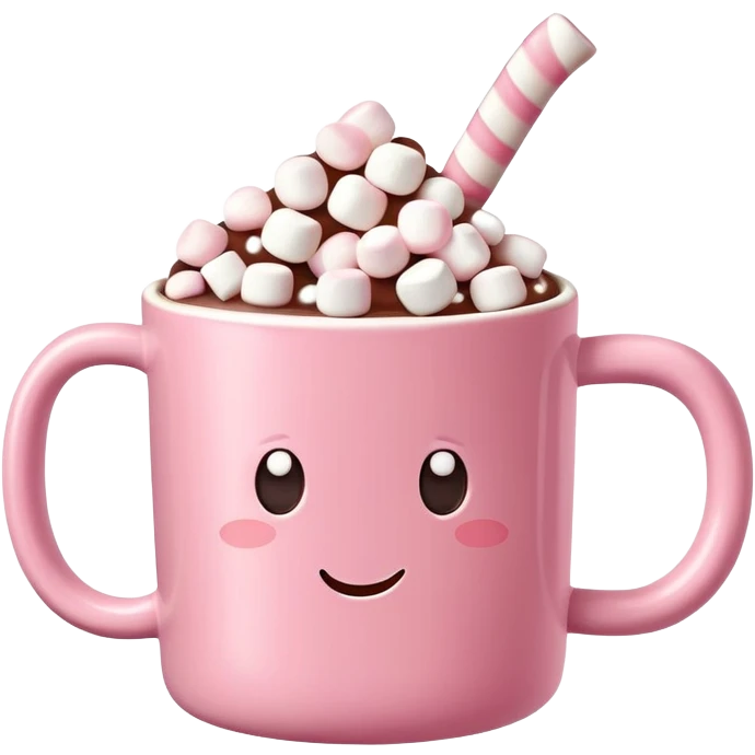 hot chocolate in a pink mug with mini marshmallows floating on top emoji