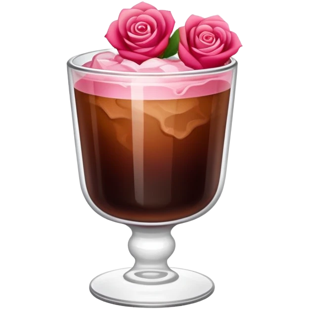 Cold brew coffee with mini roses pink red and small size mini glas cup emoji