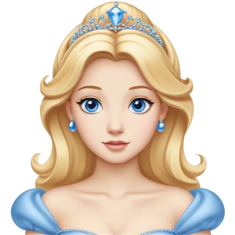 Cinematic Realistic Noble Cinderella Portrait, depicted with porcelain skin rendered in lifelike detail and soft, natural lighting that highlights every delicate nuance. Her intricately styled golden-blonde hair is arranged in an elegant updo, and her deep, expressive blue eyes radiate quiet determination. She wears her classic ball gown with rich fabric textures and delicate folds catching the light beautifully, all set against a subtly glowing, natural background that captures the essence of timeless royal grace. emoji