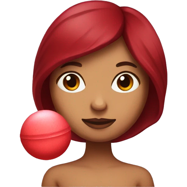Dark red hair mexican woman holding red bath bomb emoji