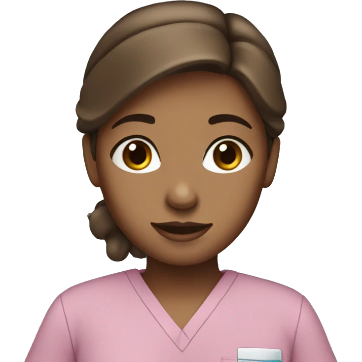 A girl with brown hair and blue eyes in scrubs  emoji
