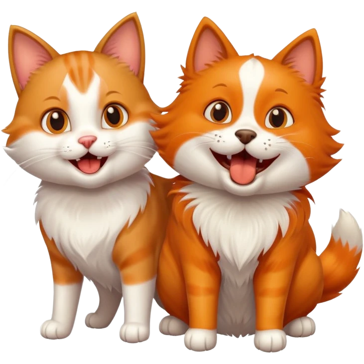 Excited happy cat being greeted by a friendly dog emoji
