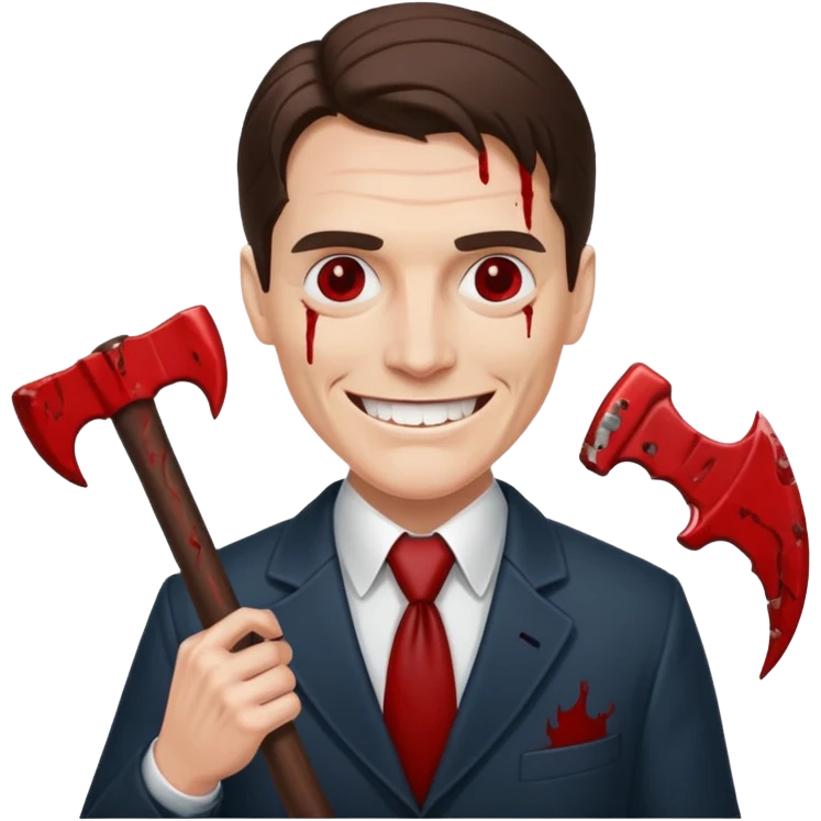 Patrick Bateman holding an axe smiling like a maniac emoji