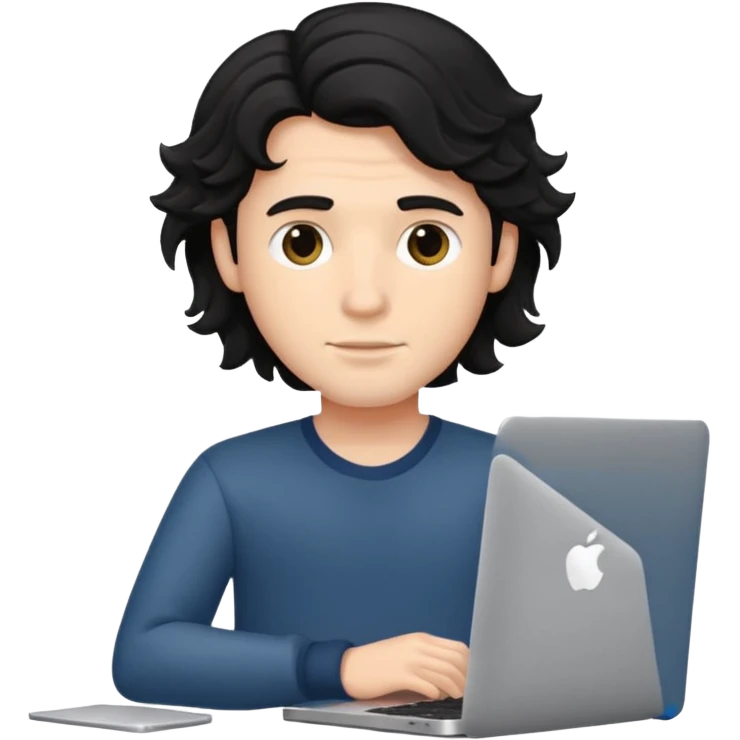 guy with wavy black hair and skin tone a little bit white, with a macbook emoji