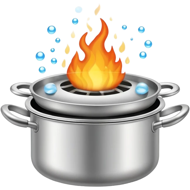 cooking pot on stovetop fire with steam and bubbles rising emoji
