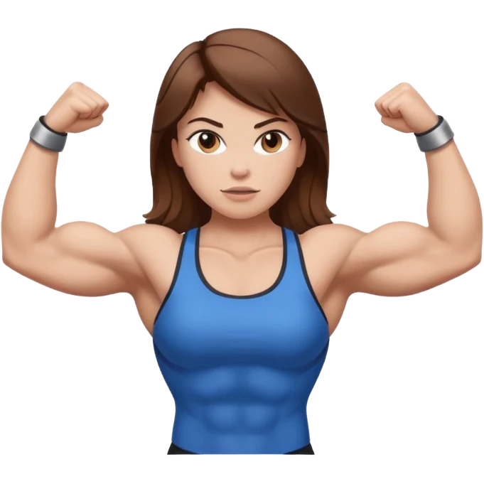 Strong muscle girl brown hair flexing white emoji