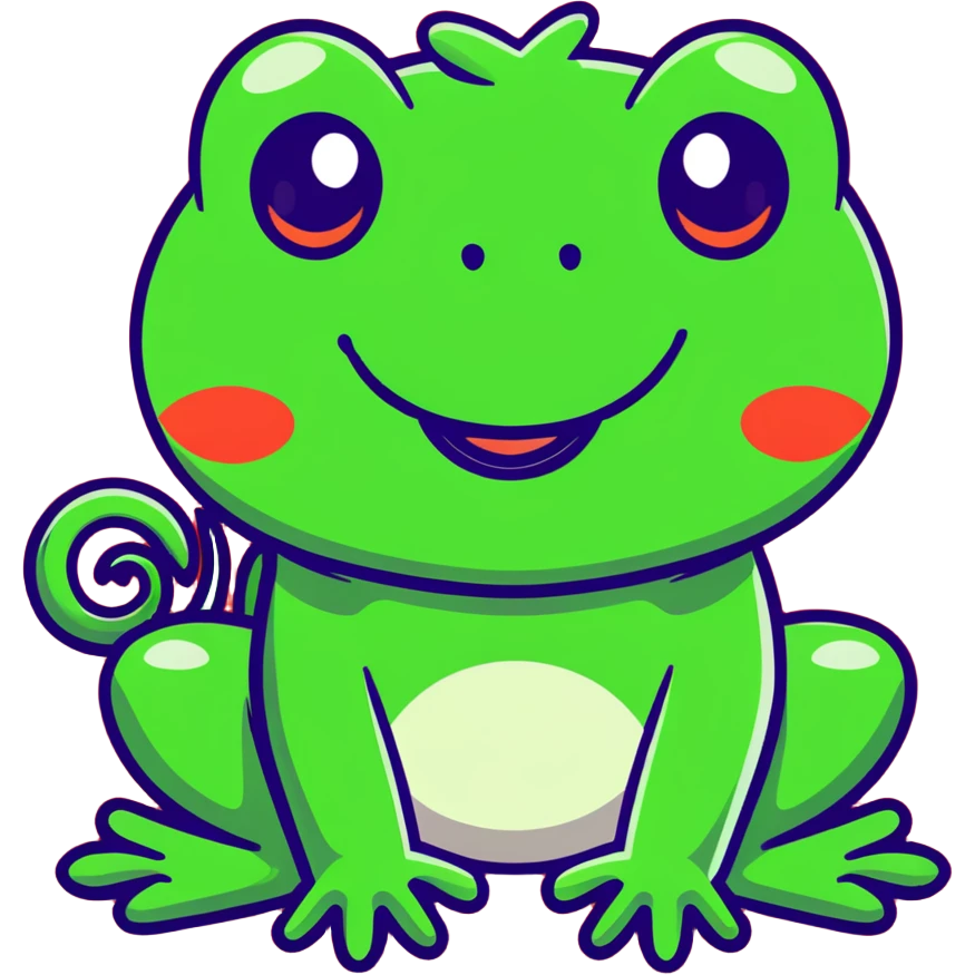 Exaggerated cartoony green frog with big bulging cross-eyes and long tongue sticking out, comic-style with silly expression emoji