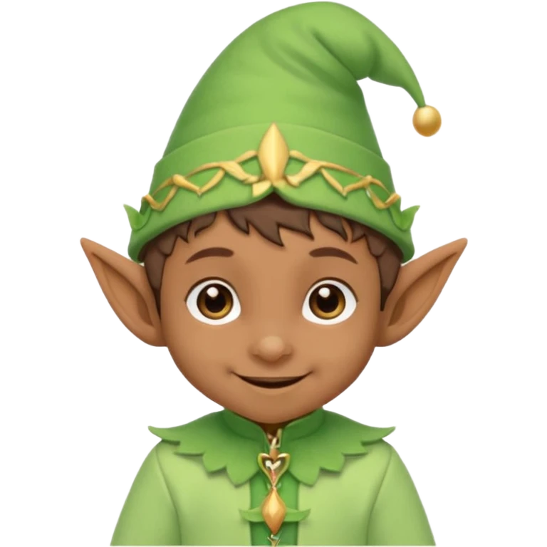Tiny elf baby brown skin with pointy ears and hat, pastel green outfit,  emoji