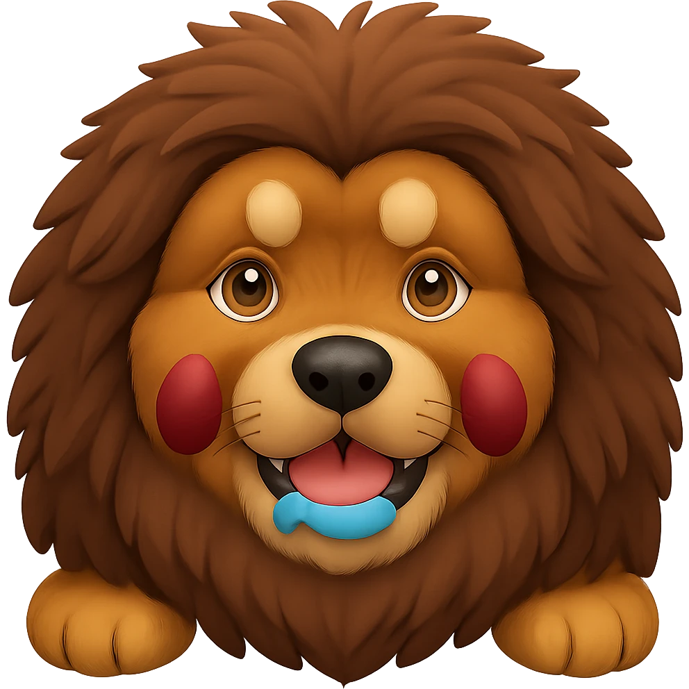 Make the Tibetan Mastiff's fur even fluffier in the style of apple emojis, with no background. emoji