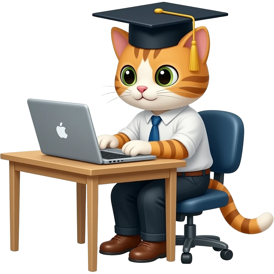 a graduate cat typing on a laptop emoji
