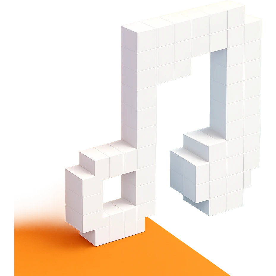 music note, voxel style, white color, 3D cubic form emoji