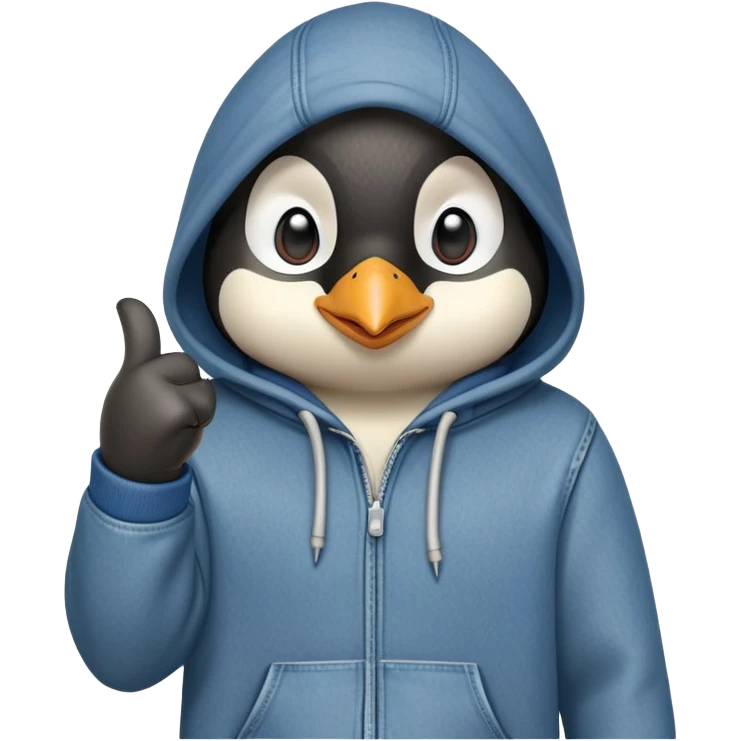 determined anthropomorphised penguin in a hoodie and jeans doing a fist pump emoji