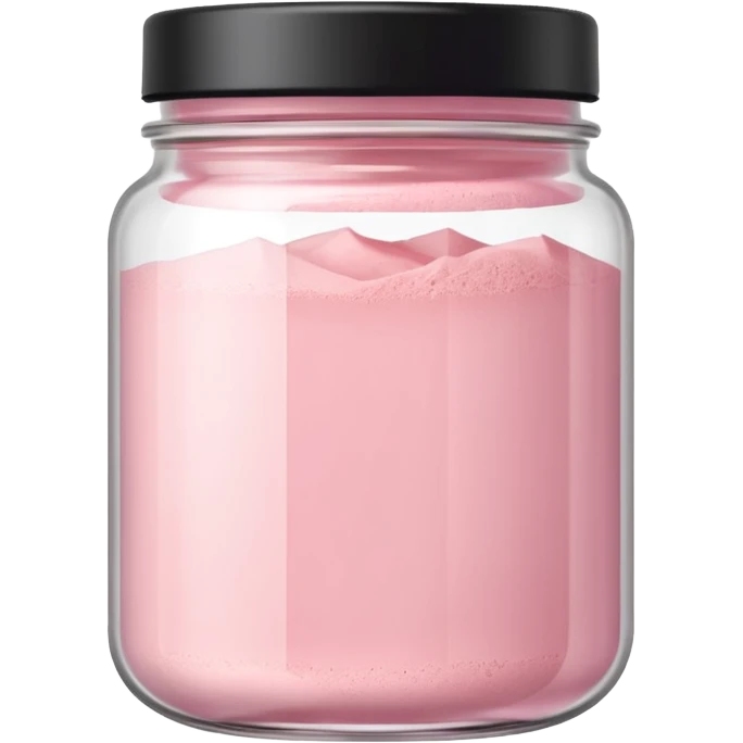 Transparent jar filled with pastel pink collagen powder, minimal design emoji