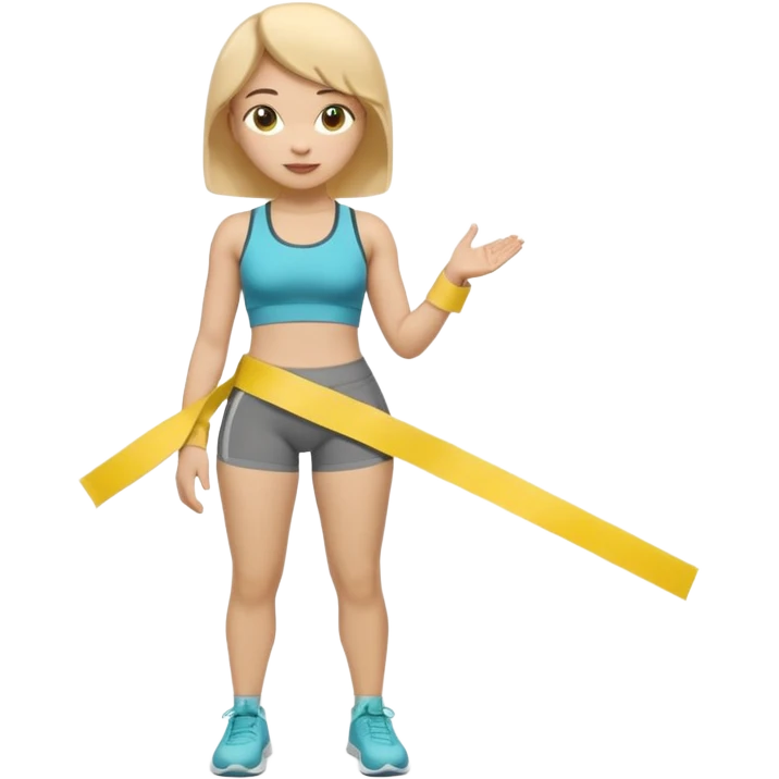 A 3D cartoon person measuring their waist with a yellow tape, casual fitness outfit, Memoji-style realism. close up. emoji