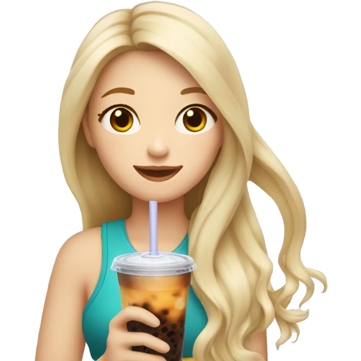  Blonde long hair girl eating Korean food and drinking boba emoji