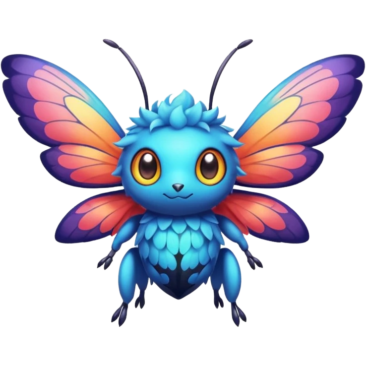Elemental animesque cute chibi bug-flying-type magical colorful exotic animesque Pokémon-Fakémon-animal-creature with big adorable anime eyes emoji