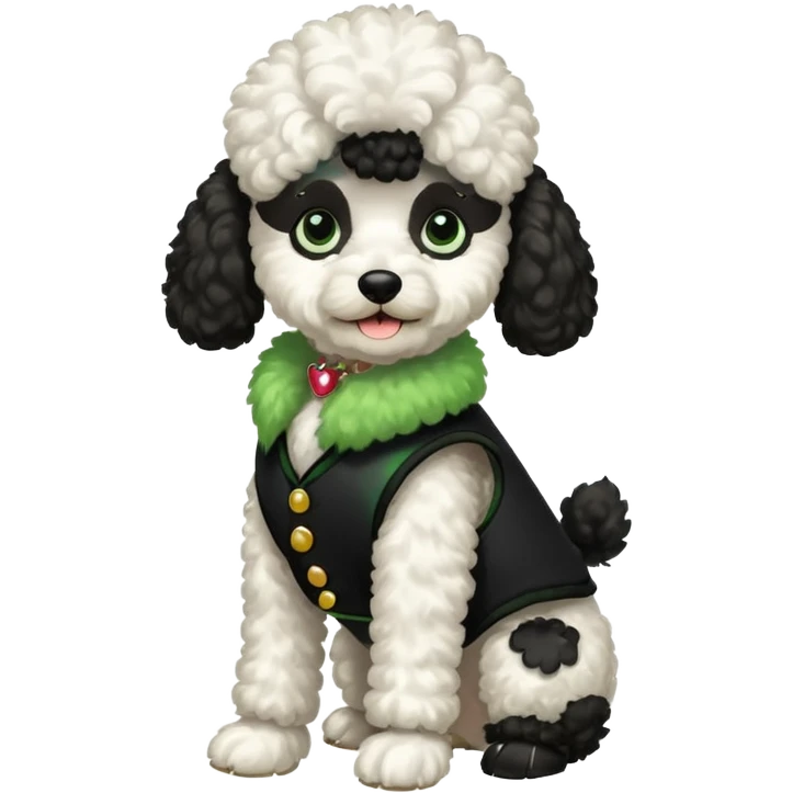 Caniche blanca con chaleco negro coN verde emoji