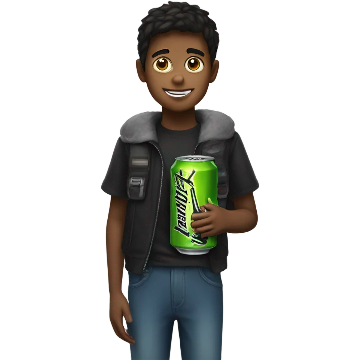 Boy with a monster drink emoji