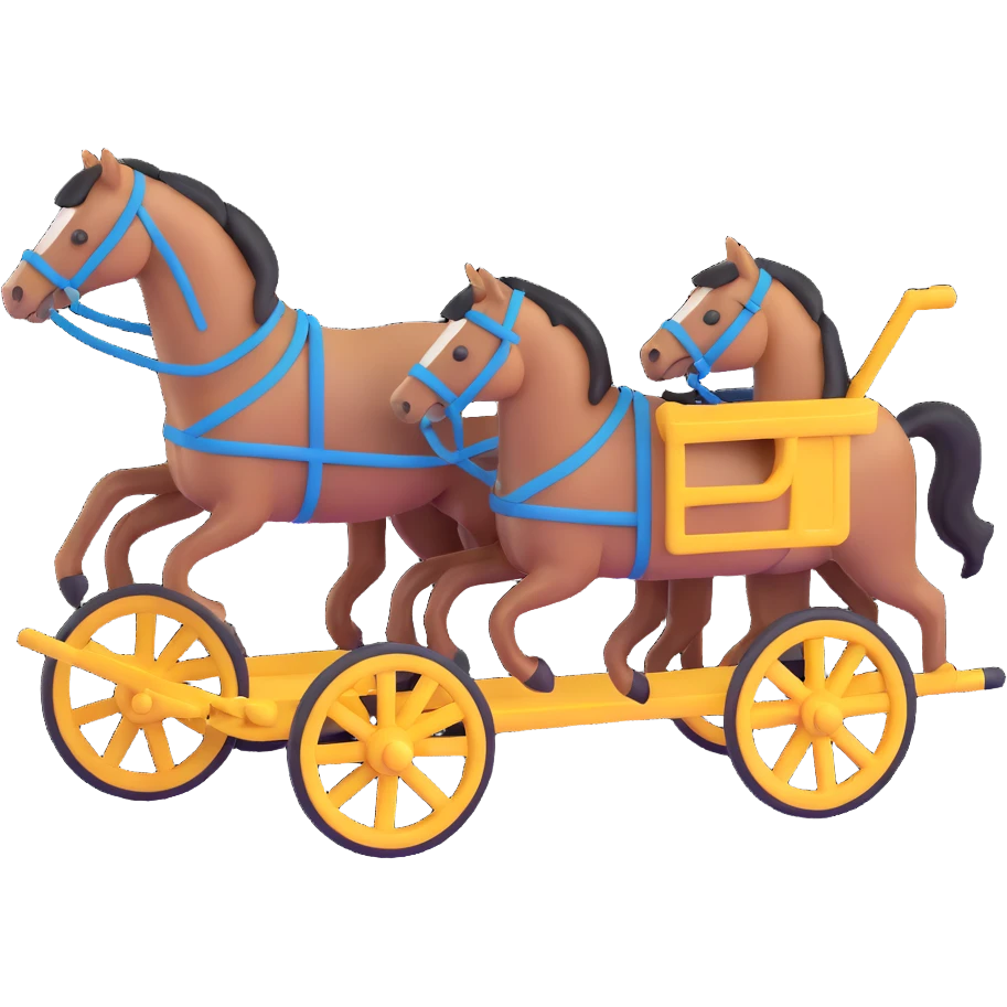 horses pulling a cart, isometric view, 3D emoji style emoji