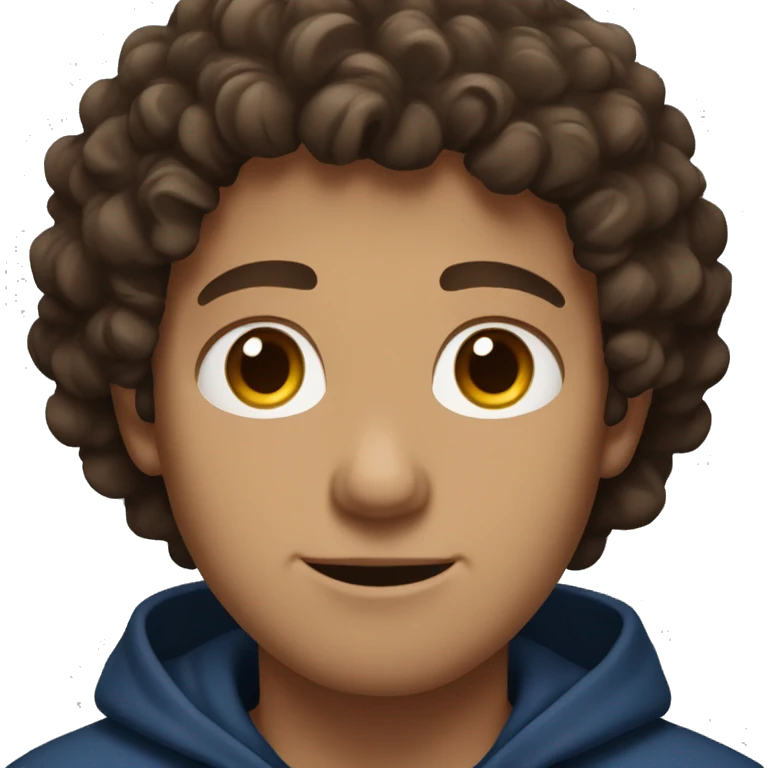 white guy with curly dark brown hair and dark blue hoodie and brown eyes emoji
